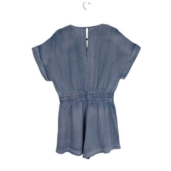 Mustard Seed Romper Short Womens Denim-Look Elastic Waist V-Neck Pockets Size M - Picture 7 of 11